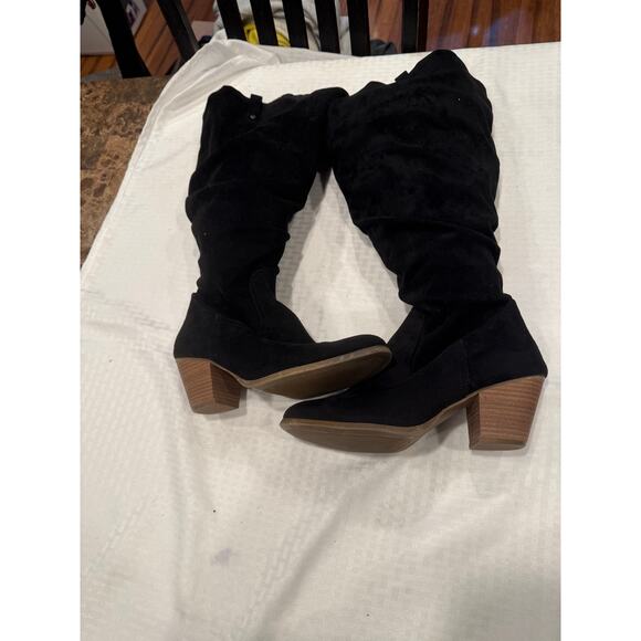 Black Faux Suede Western Knee-High Boot - Picture 7 of 8